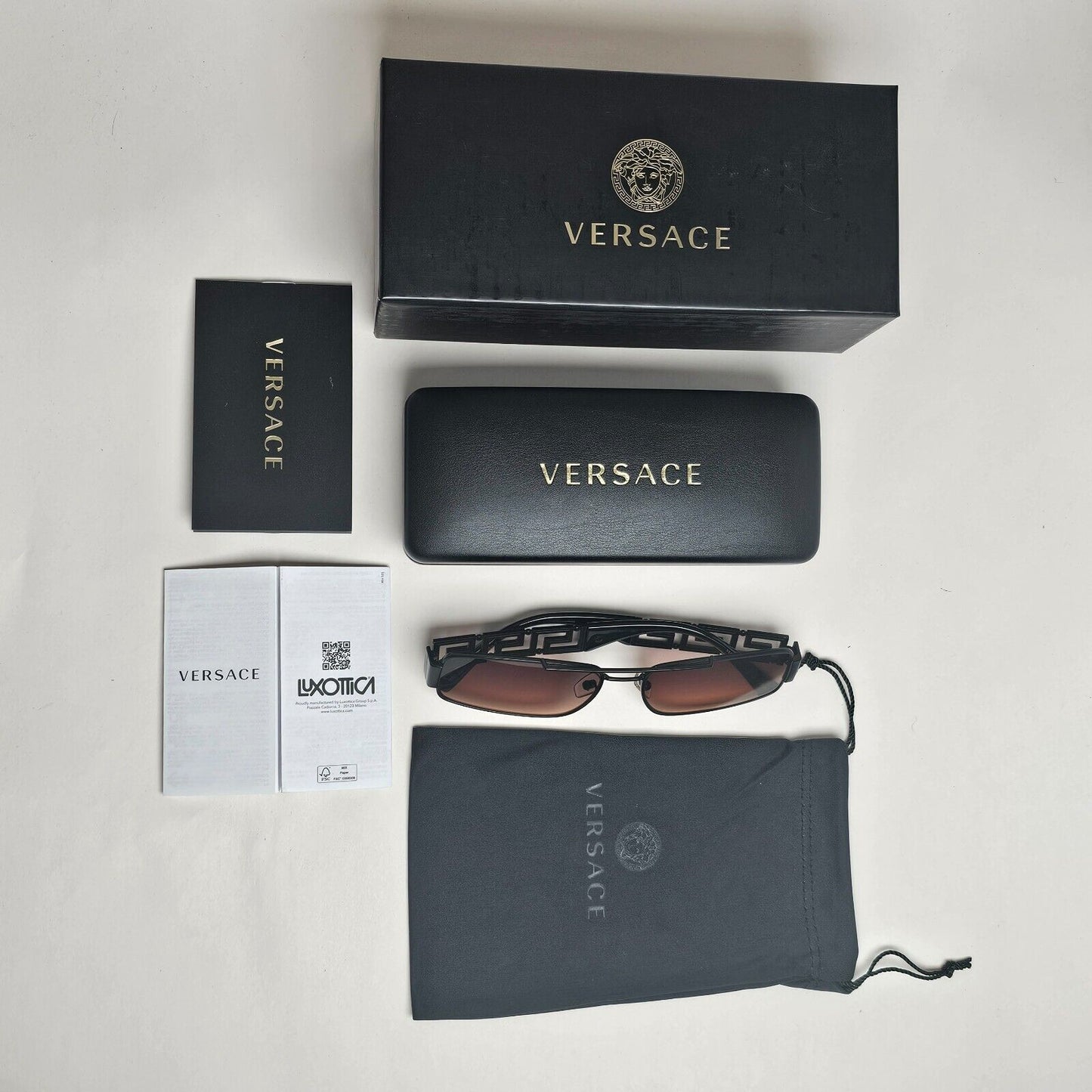 Versace Sunglasses Black Meander Brown Gradient Rectangle Metal MOD 2257 1261/18