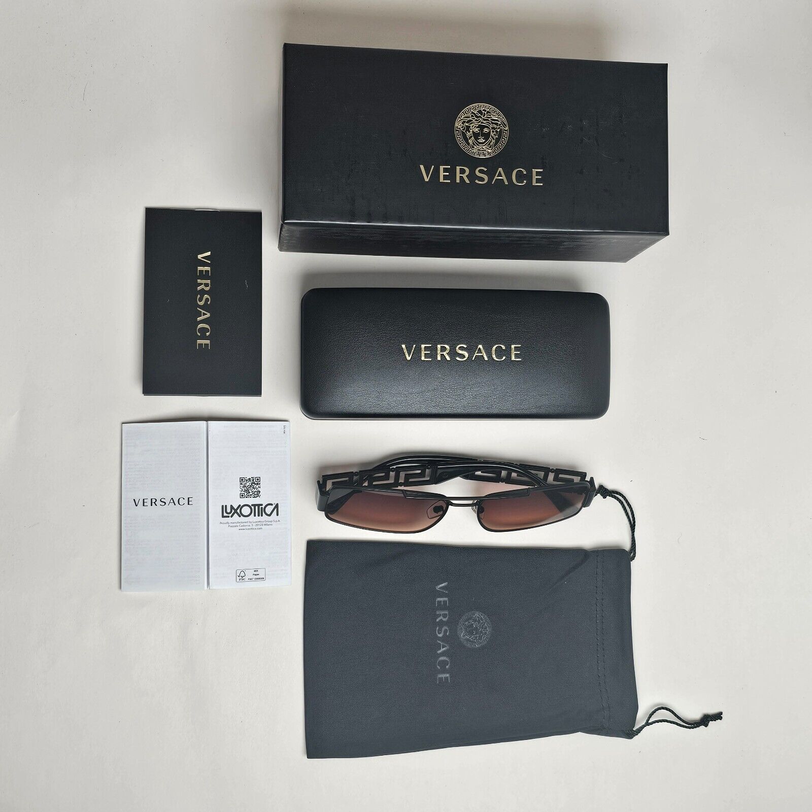 Versace Sunglasses Black Meander Brown Gradient Rectangle Metal MOD 2257 1261/18