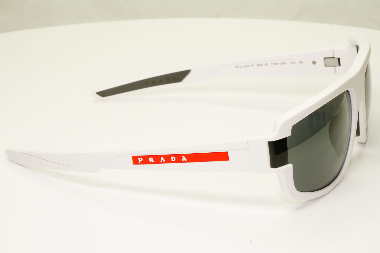 Prada White Black Sunglasses Mens Rectangle Red Stripe SPS 03W F PS03WFS TWK-06F