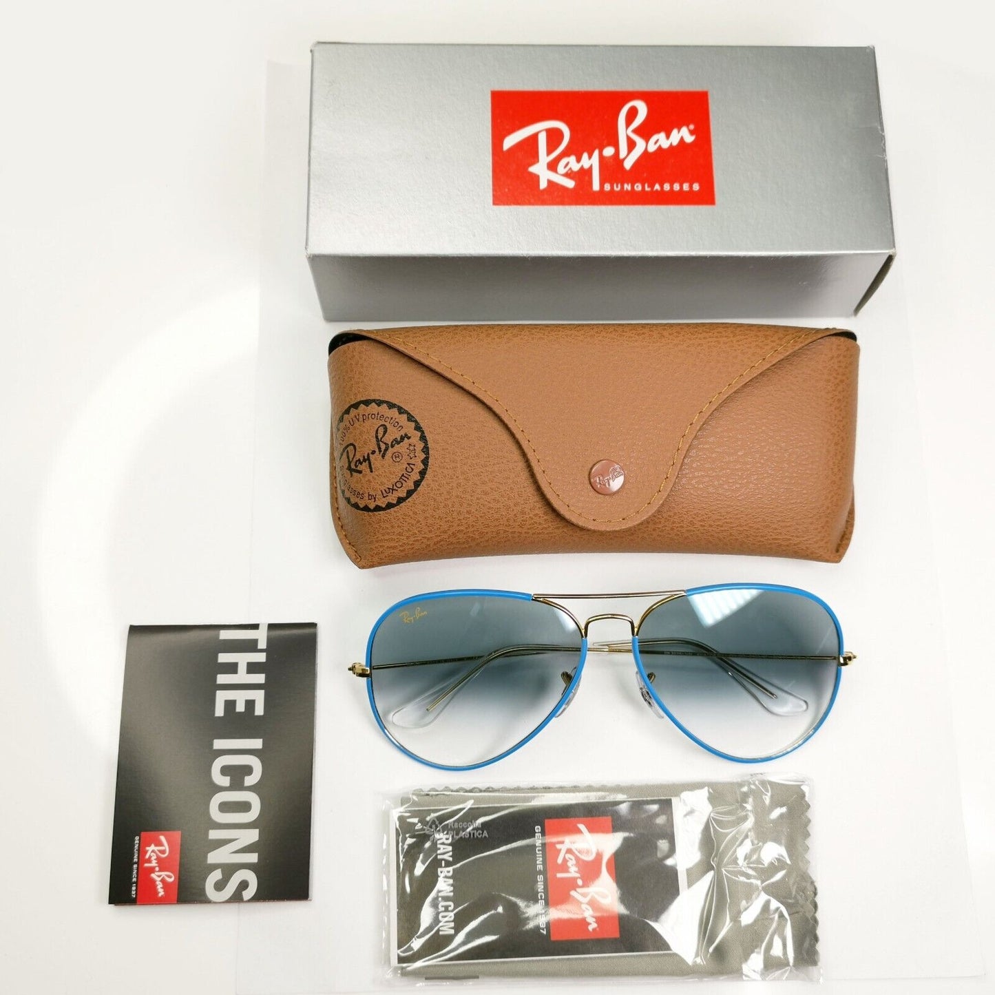 Ray-Ban Sunglasses Aviator Blue Gold Gradient RB 3025-JM Full Color 9196/3F 62mm
