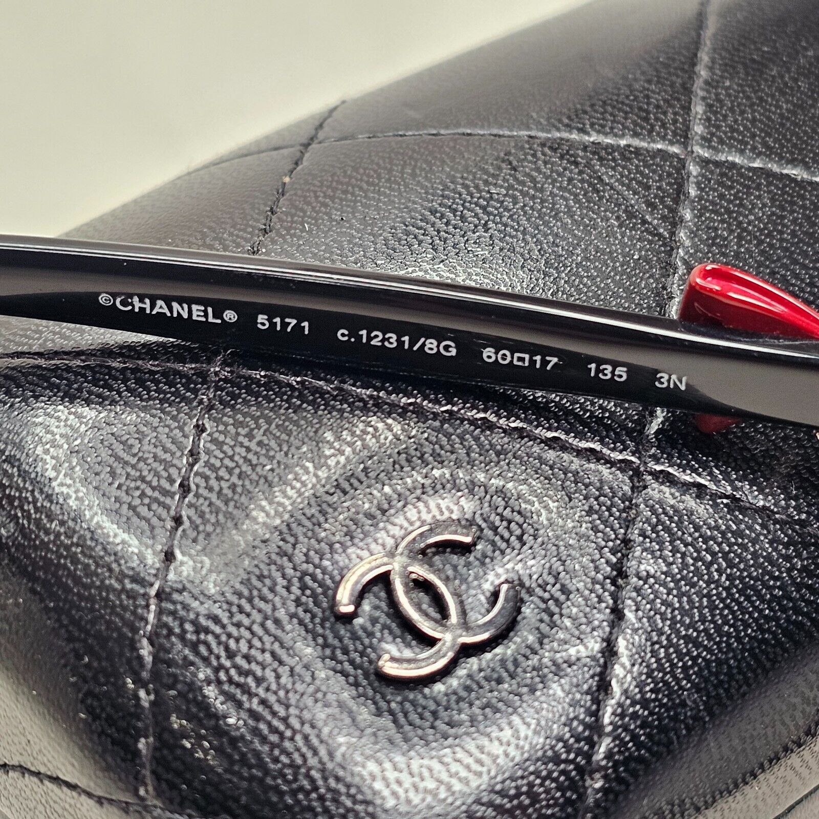 Chanel Sunglasses Bow Black Red Grey Gradient Square 5171 c.1231/8G 270924