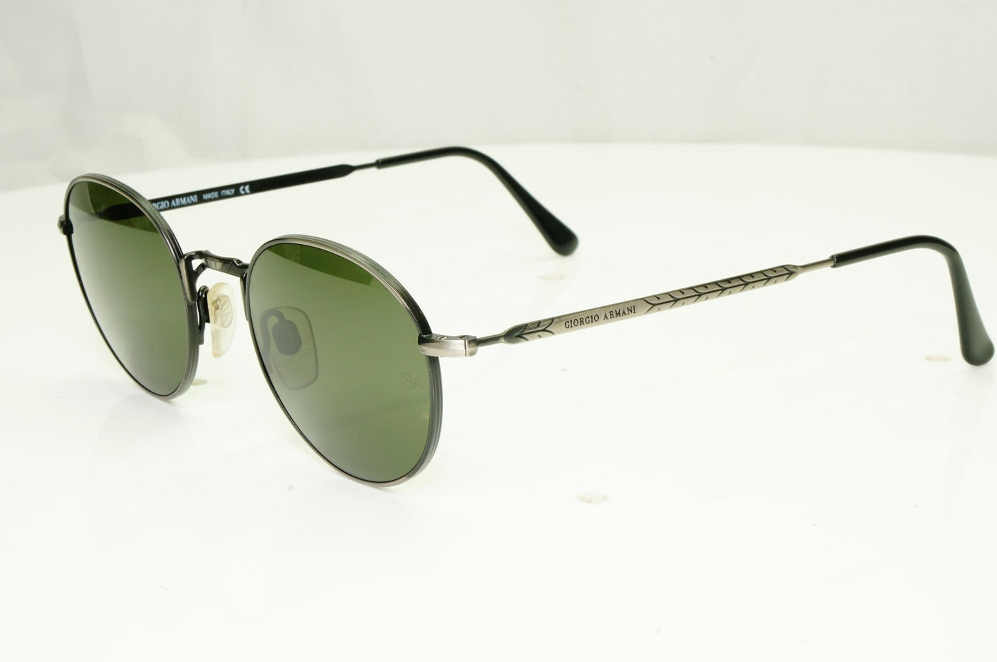 Giorgio Armani 1997 Vintage Sunglasses Gunmetal Glass Lens Round Metal 652 722 a