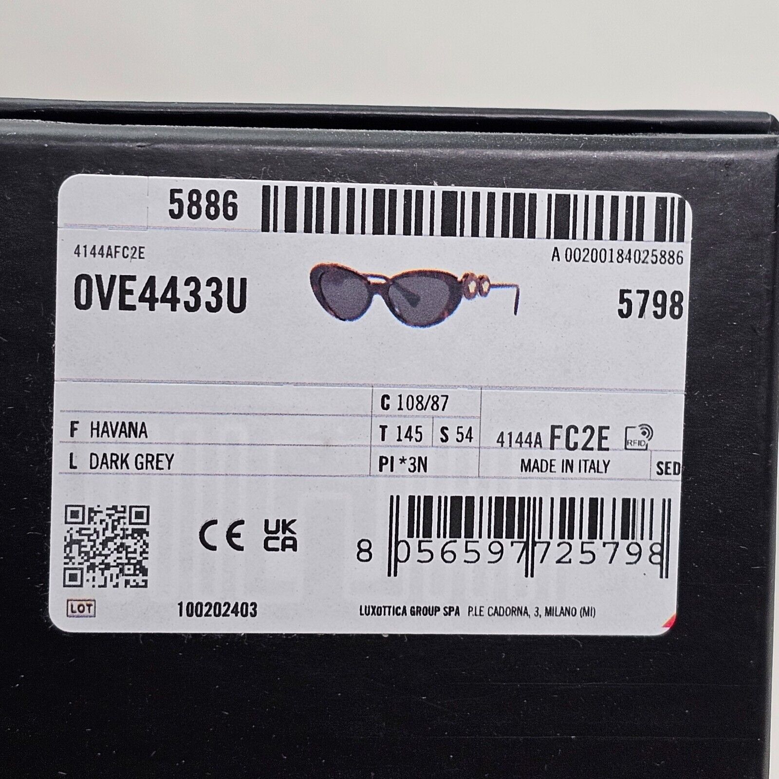 Versace Sunglasses Cat Eye Medusa Havana Brown Grey MOD VE 4433-U 108/87 54mm
