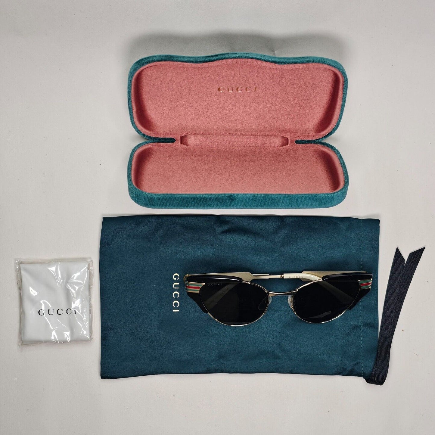 Gucci Sunglasses 2019 Square Cat Eye Gold Black Grey GG 0522S 001 55mm 081124