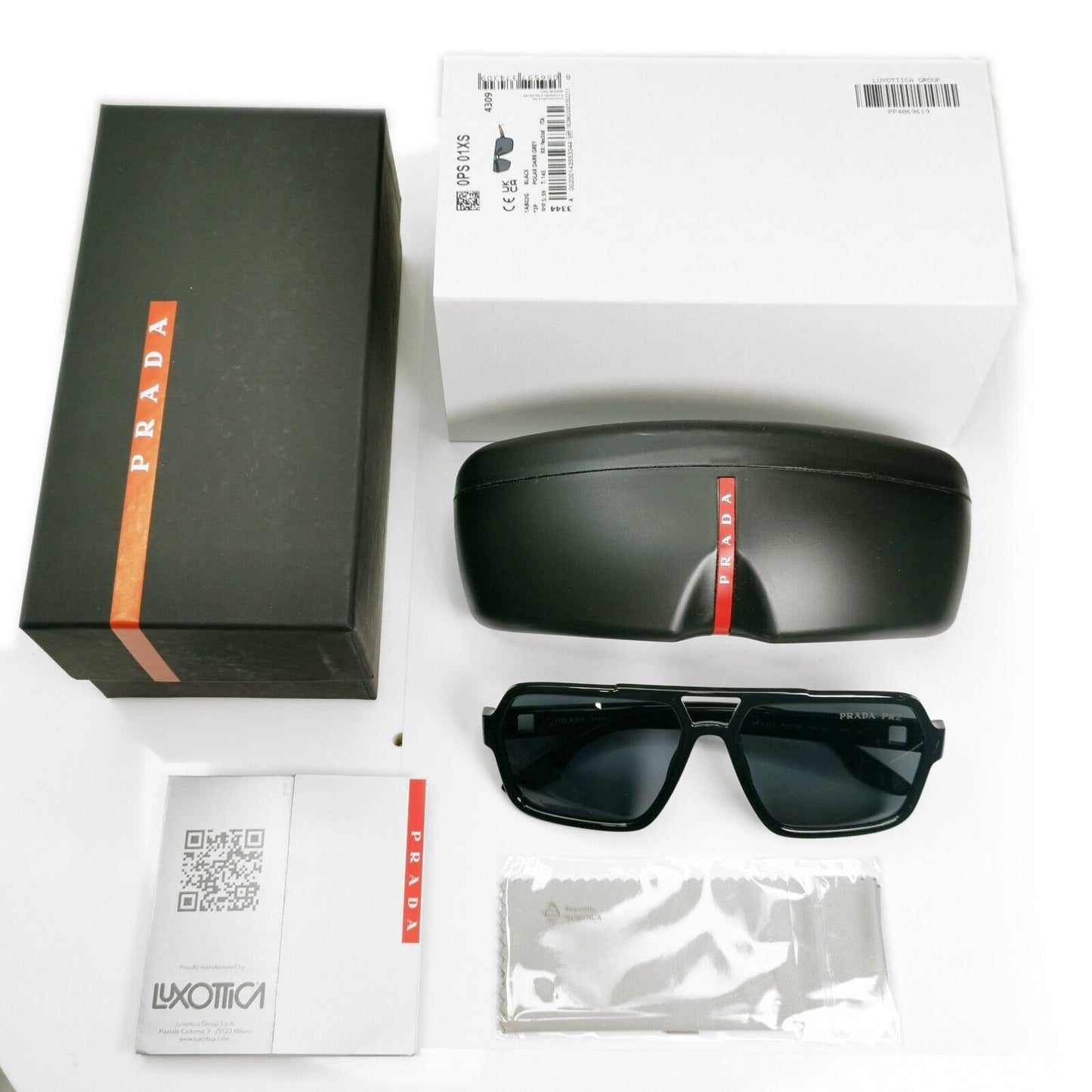 Prada Polarized Sunglasses Black Glossy Square Pilot PS01XS SPS 01X 1AB-02G