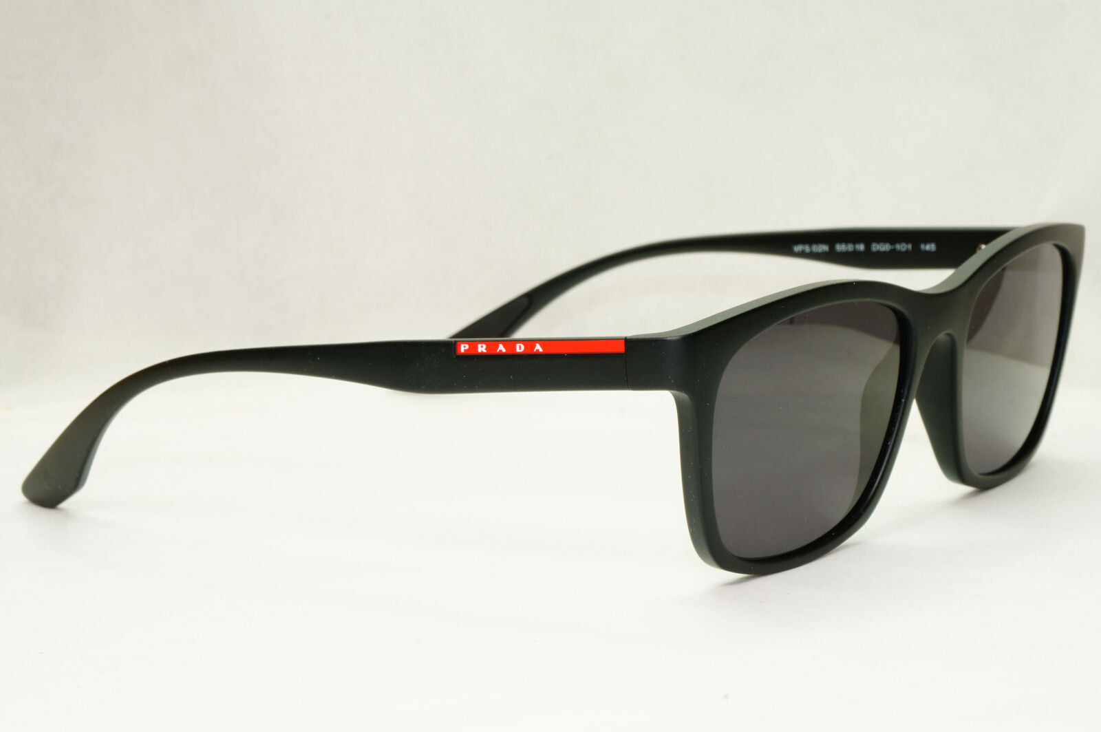 Prada Sunglasses Black Square Rubber Mens PS02NV VPS 02N DG0-1O1 55mm 290923