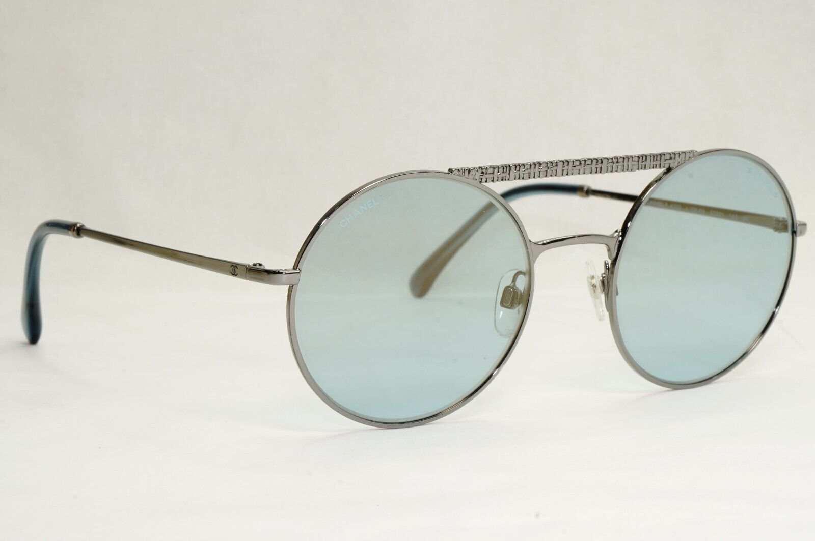 Chanel Sunglasses Blue Grey Gunmetal Round Pilot Metal 4232 c.108/65 200324