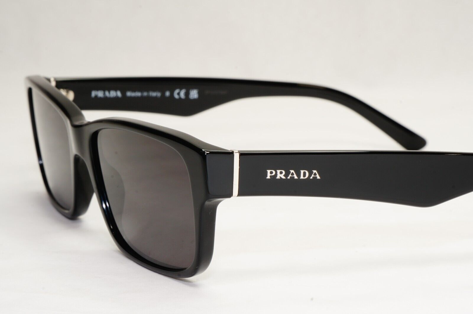 Prada Sunglasses Black Glossy Rectangle Square PR16MV VPR 16M 1AB-1O1 53mm