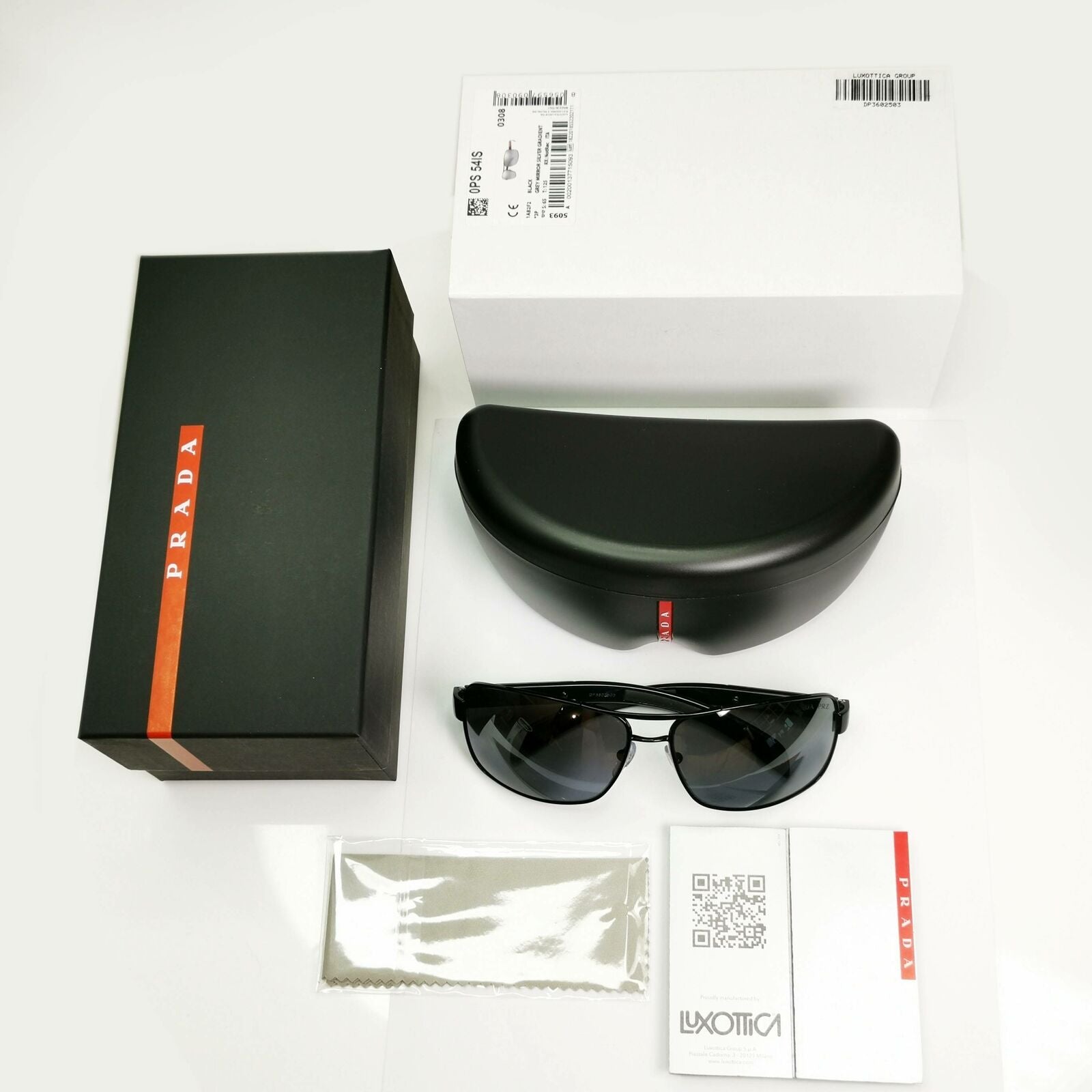 Prada Sunglasses Polarized Black Silver Mirror Navigator PS54IS SPS 54I 1AB-2F2