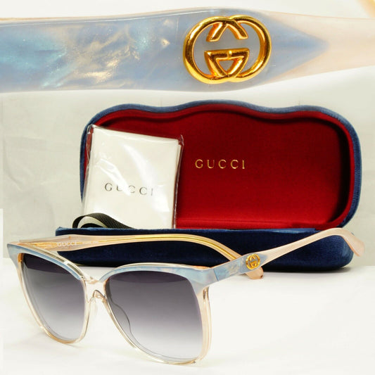 Gucci 1993 Vintage Sunglasses Blue Pearl Gold Grey Fade Womens GG 2106 62L 57mm