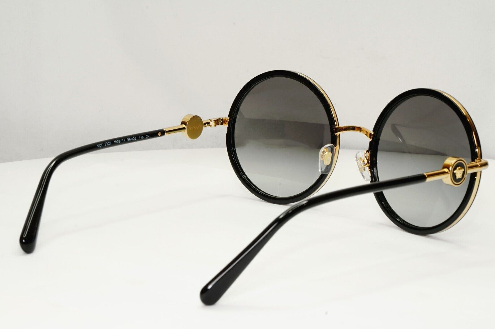 Versace Sunglasses Black Round Gold Medusa Grey Gradient MOD VE 2229 1002/11