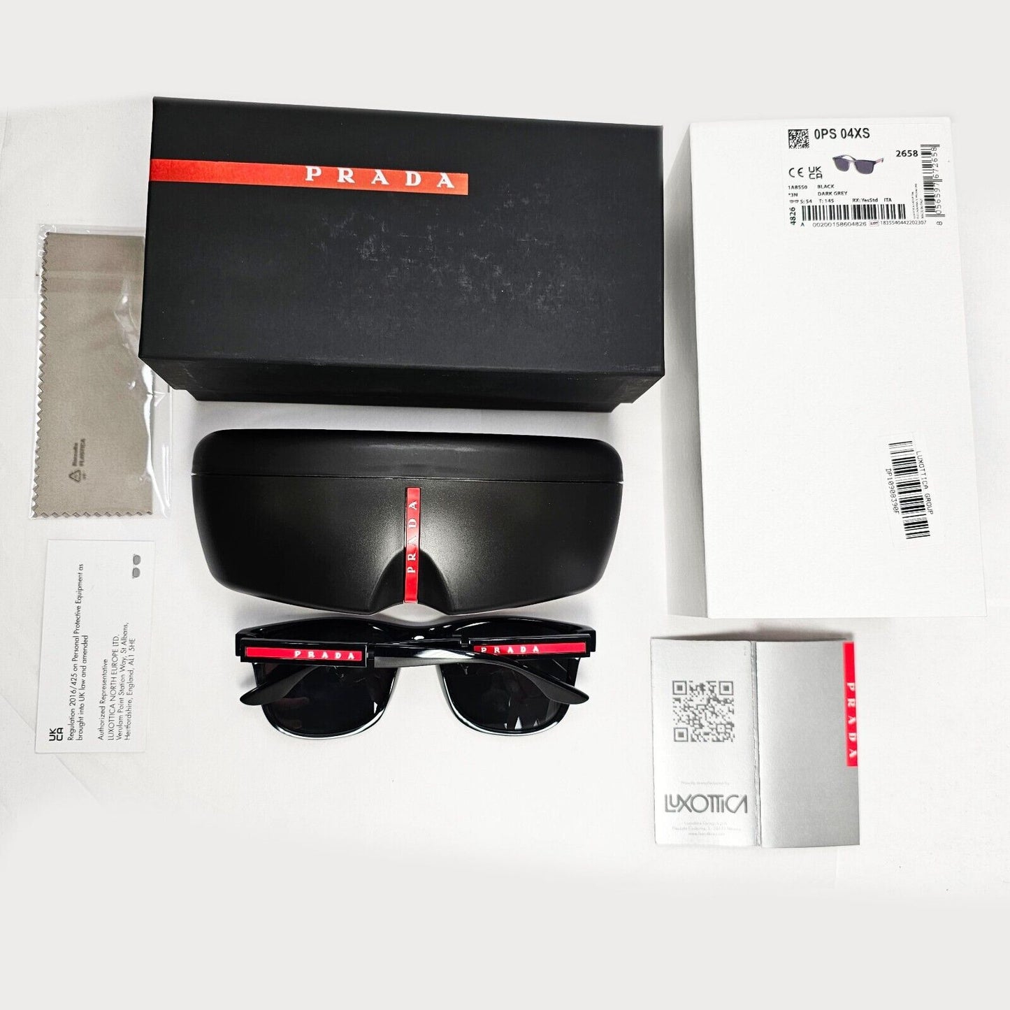 Prada Black Sunglasses Square Red Stripe Fashion PS04XS SPS 04X 1AB-5S0
