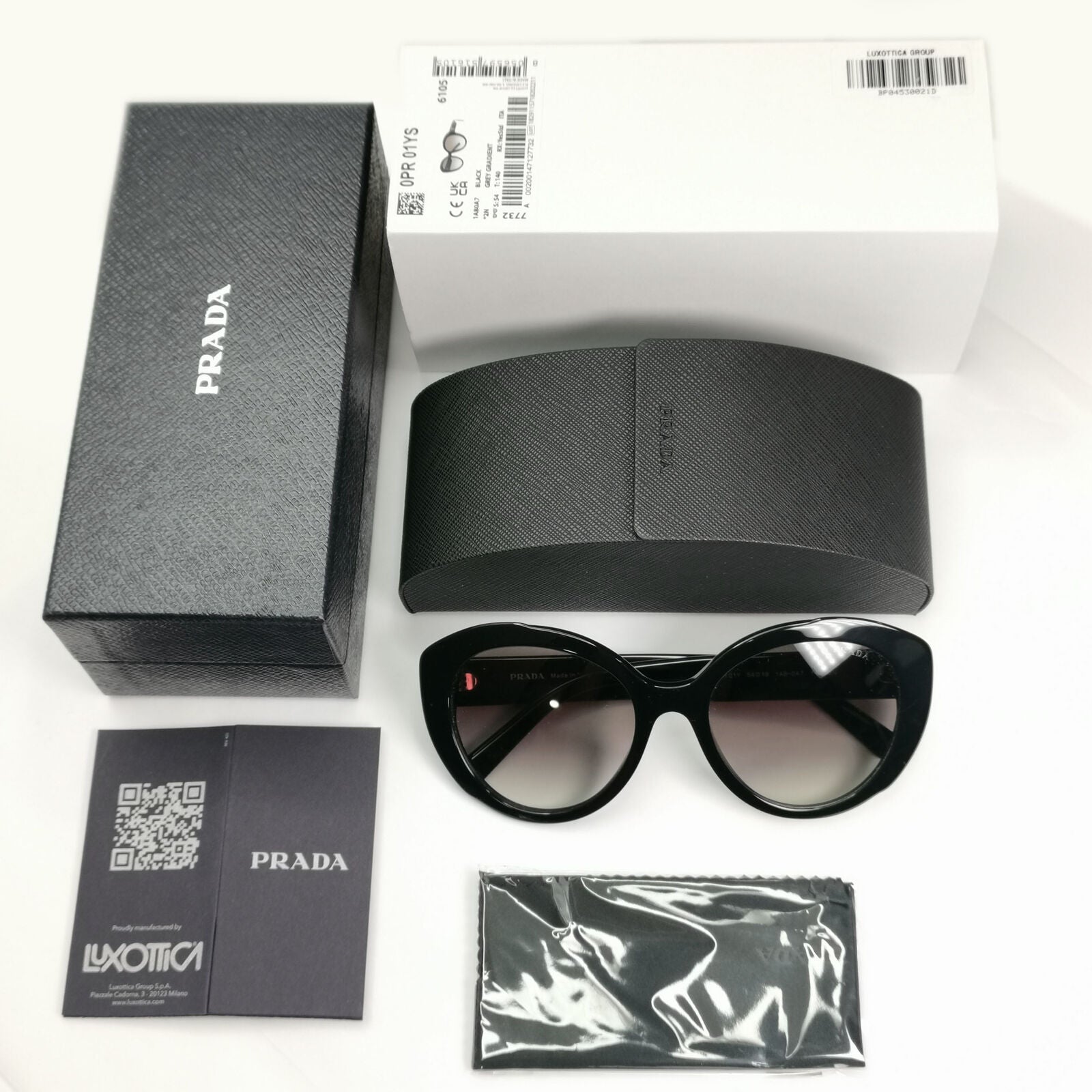 Prada Sunglasses Black Gradient Smoke Grey Milano PR01YS SPR 01Y 1AB-0A7