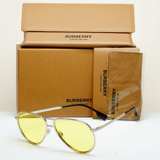 Burberry Sunglasses Scott Silver Yellow Metal Pilot BE 3135 1005/85 59mm A