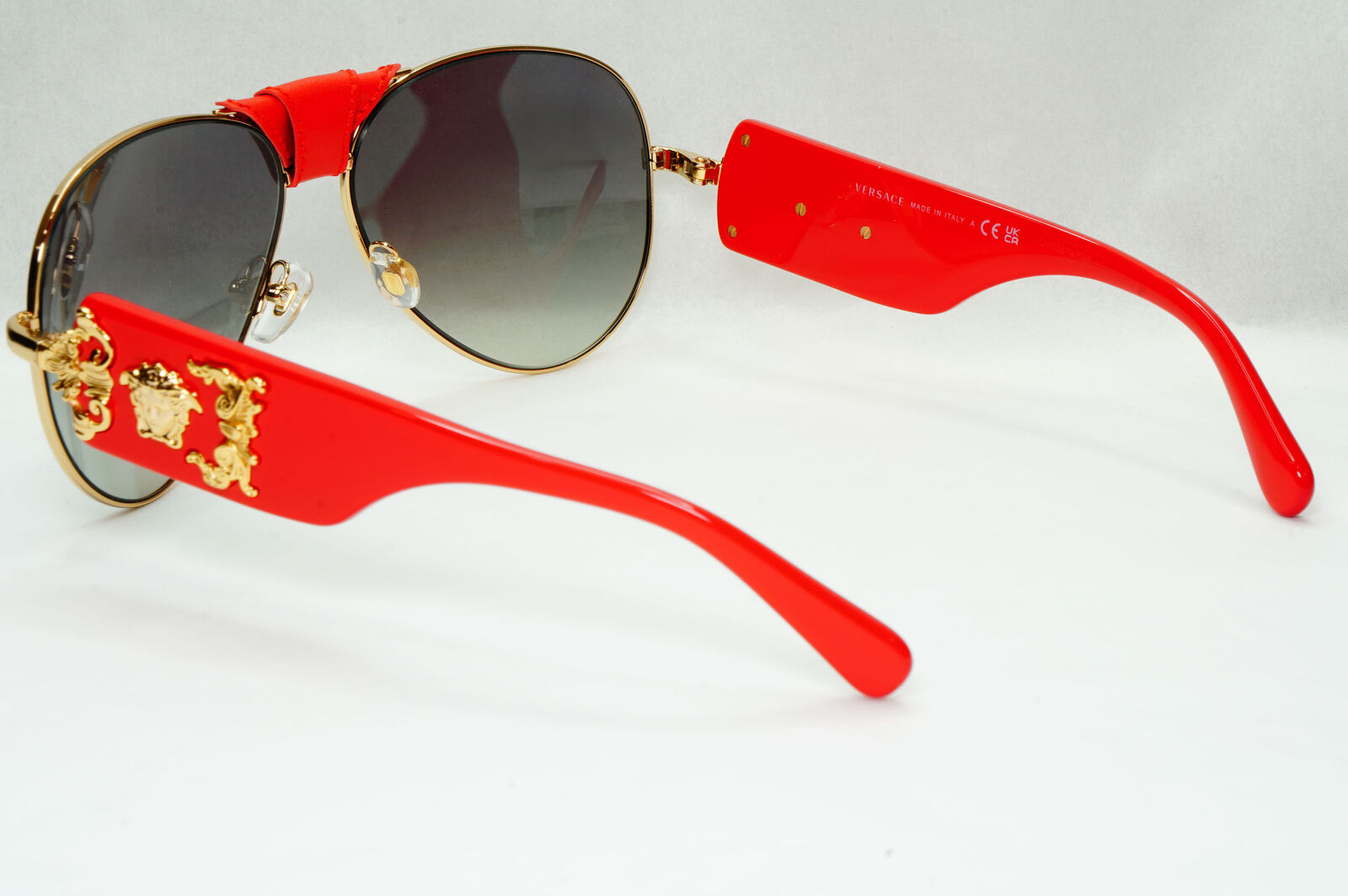 Versace Sunglasses Red Gold Grey Gradient Medusa Pilot MOD VE 2150-Q 1002/11 VV