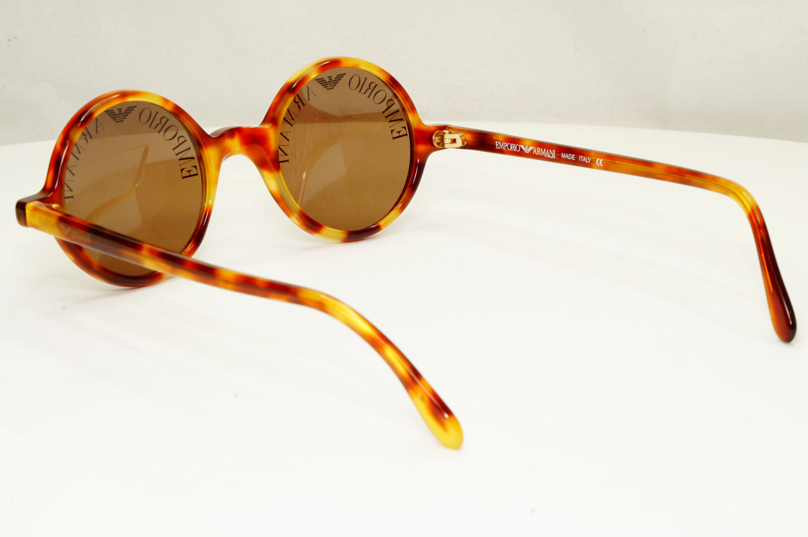 Emporio Armani 1997 Vintage Sunglasses Round Lens Logo Print Brown 523-S 144