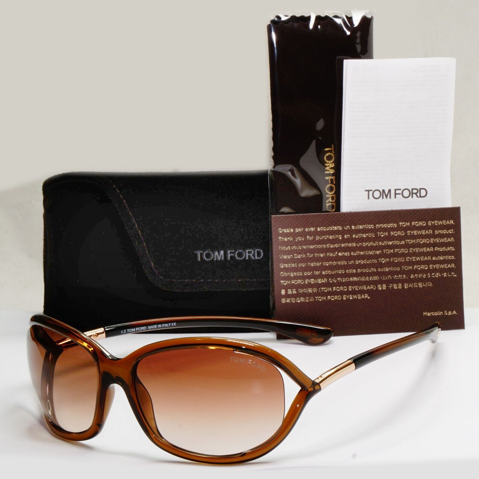Tom Ford Sunglasses Jennifer Brown Gradient Shiny Gold Wrap FT0008 TF8 692 [A]