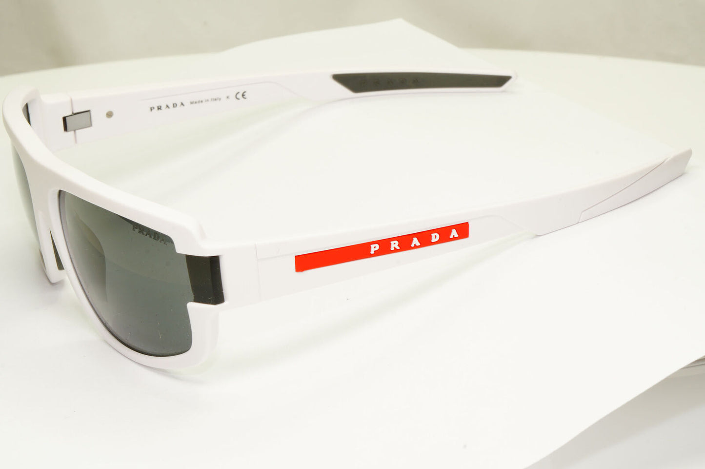 Prada White Sunglasses Mens Designer Red Rectangle SPS 03W TWK-06F PS03WS