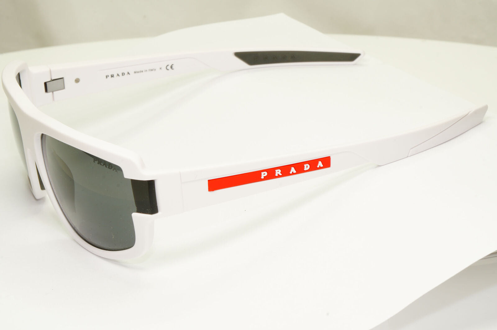 Prada White Sunglasses Mens Designer Red Rectangle SPS 03W TWK-06F PS03WS