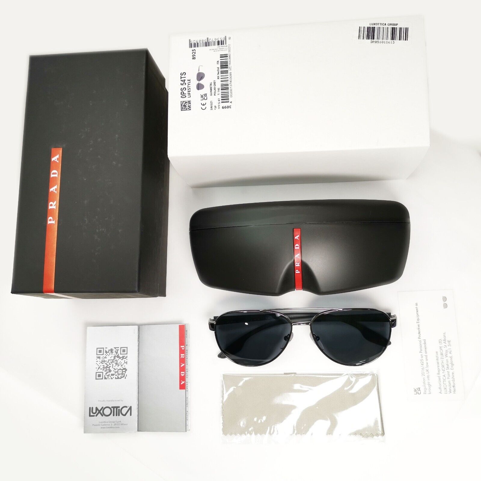 Prada Sunglasses Polarized Gunmetal Grey Metal Pilot PS54TS SPS 54T 5AV-5Z1