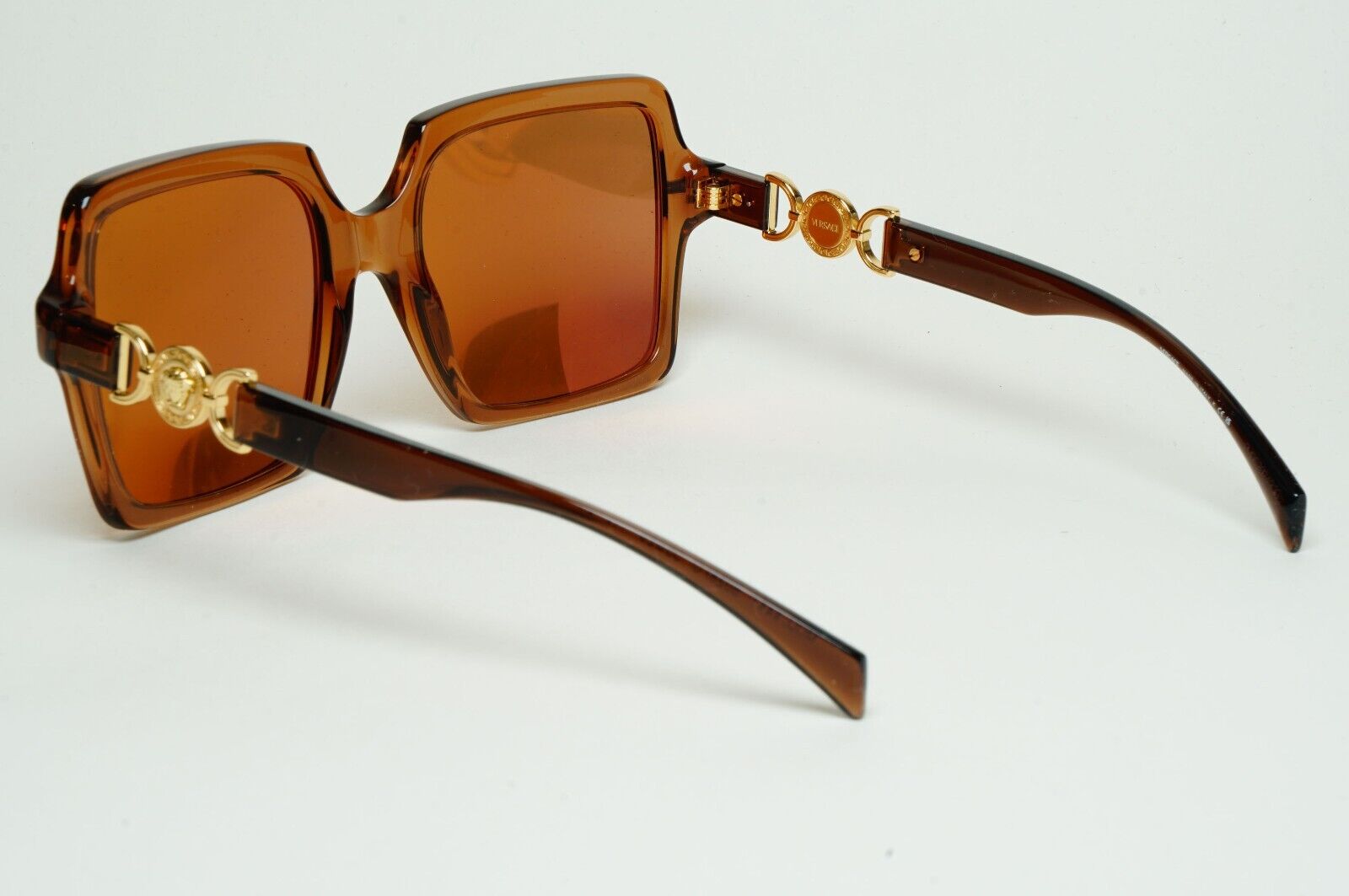 Versace Sunglasses Transparent Brown Gold Medusa Square MOD 4441 5028/O 55mm