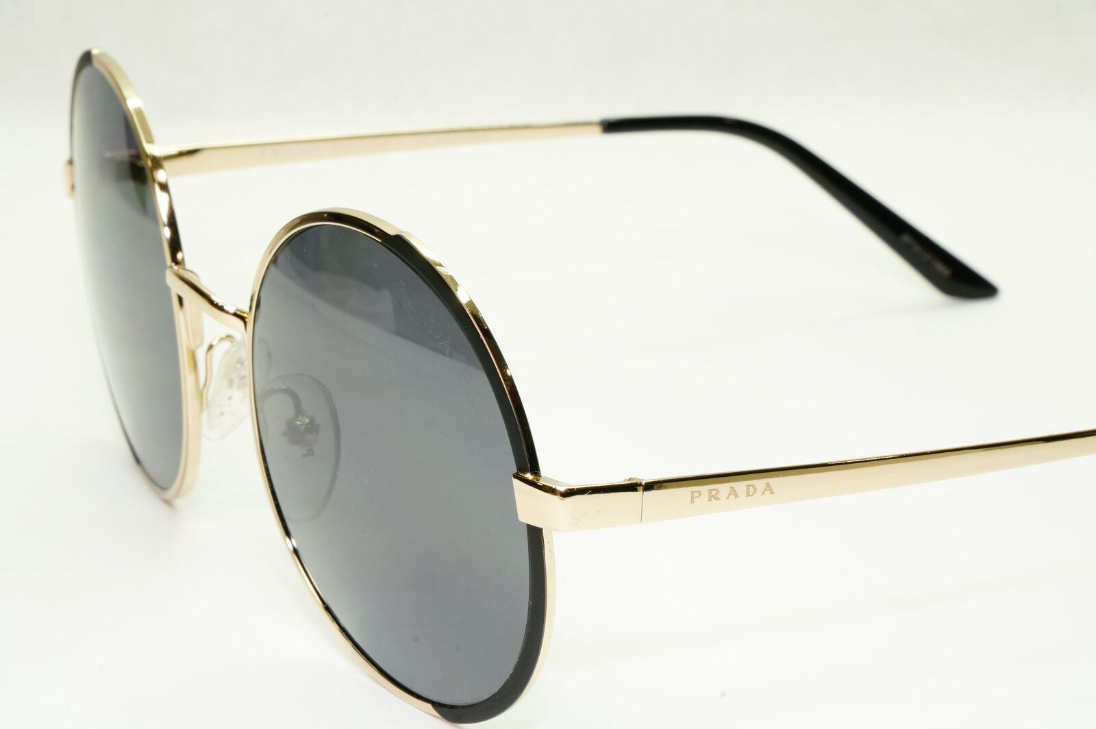 Prada Sunglasses Polarized Black Gold Grey Round Metal PR59XS SPR 59X QE3-5Z1