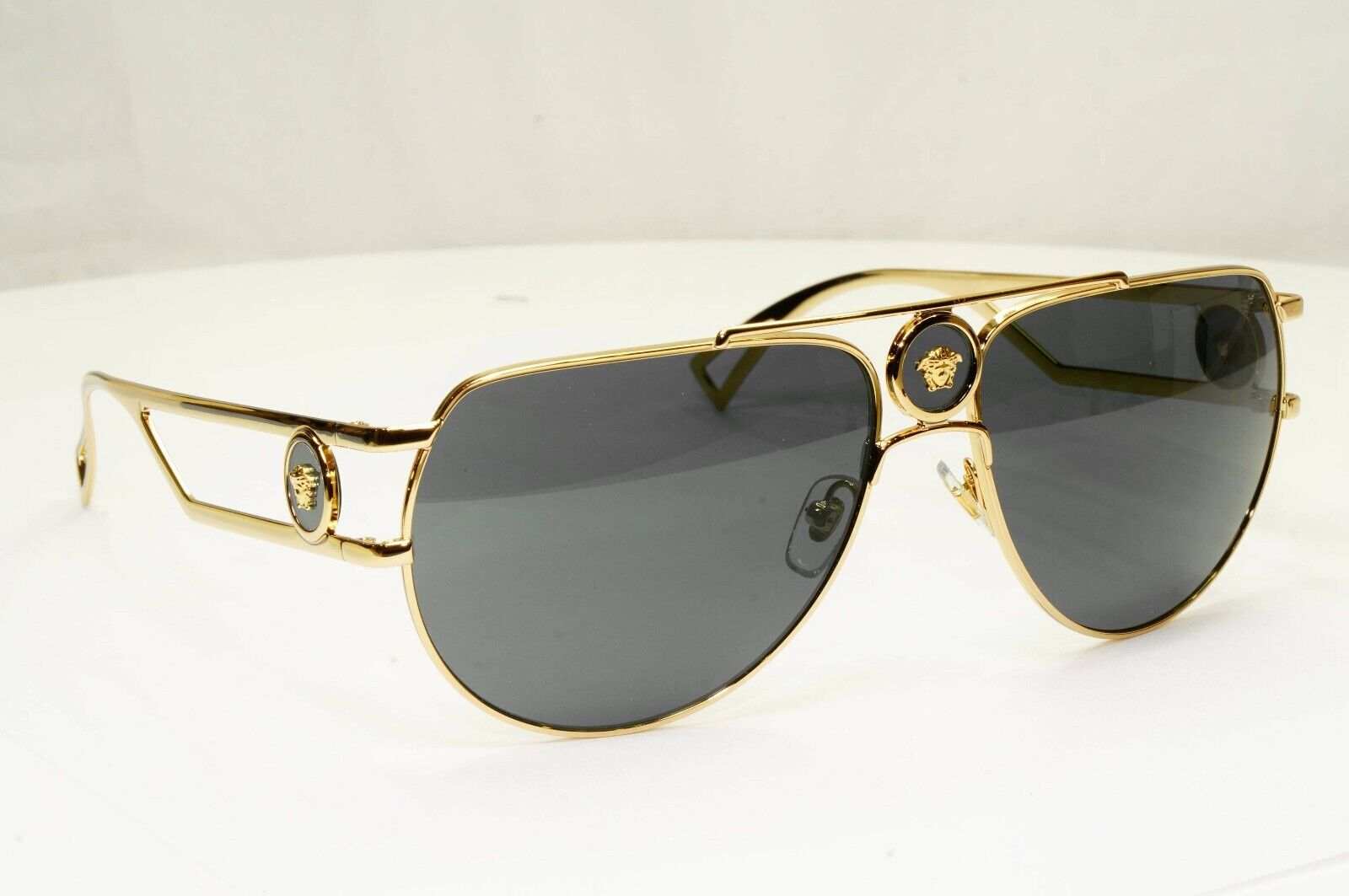 Versace Sunglasses Gold Grey Metal Medusa Pilot Navigator MOD VE 2225 1002/87