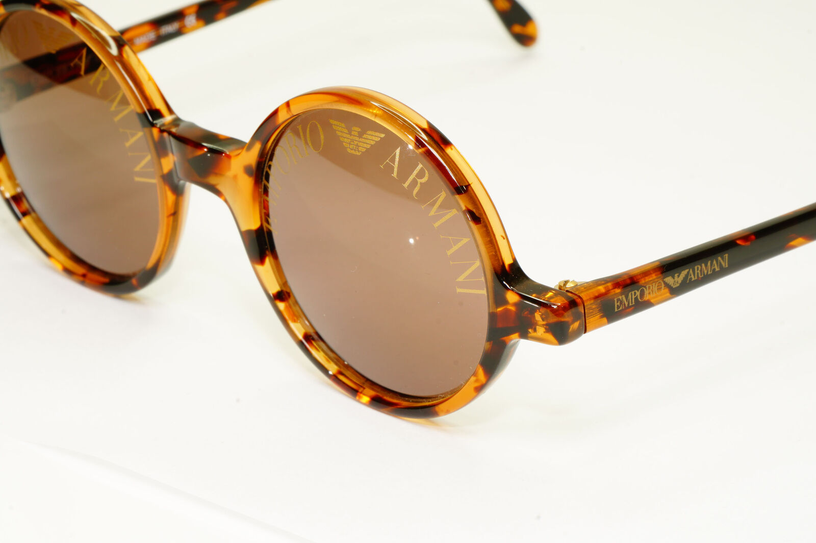 Emporio Armani 1997 Vintage Sunglasses Round Lens Logo Print Brown 523-S 153
