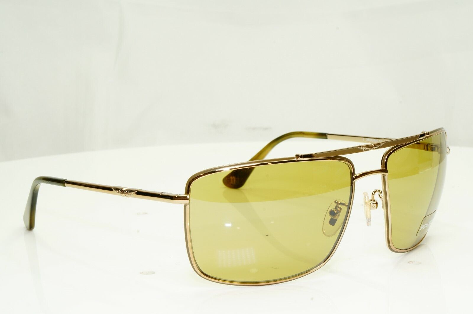 Police Gold Metal Square Pilot Sunglasses Mustard Ochre Lens SPL 965 COL 02A8