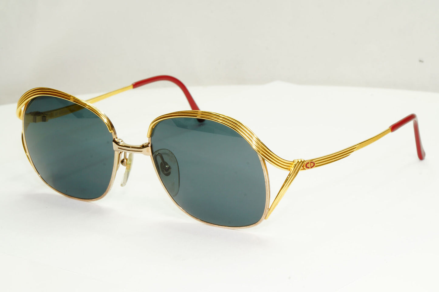 Dior Austria Gold Sunglasses Vintage 1990s Grey Green Metal Square 2474 44
