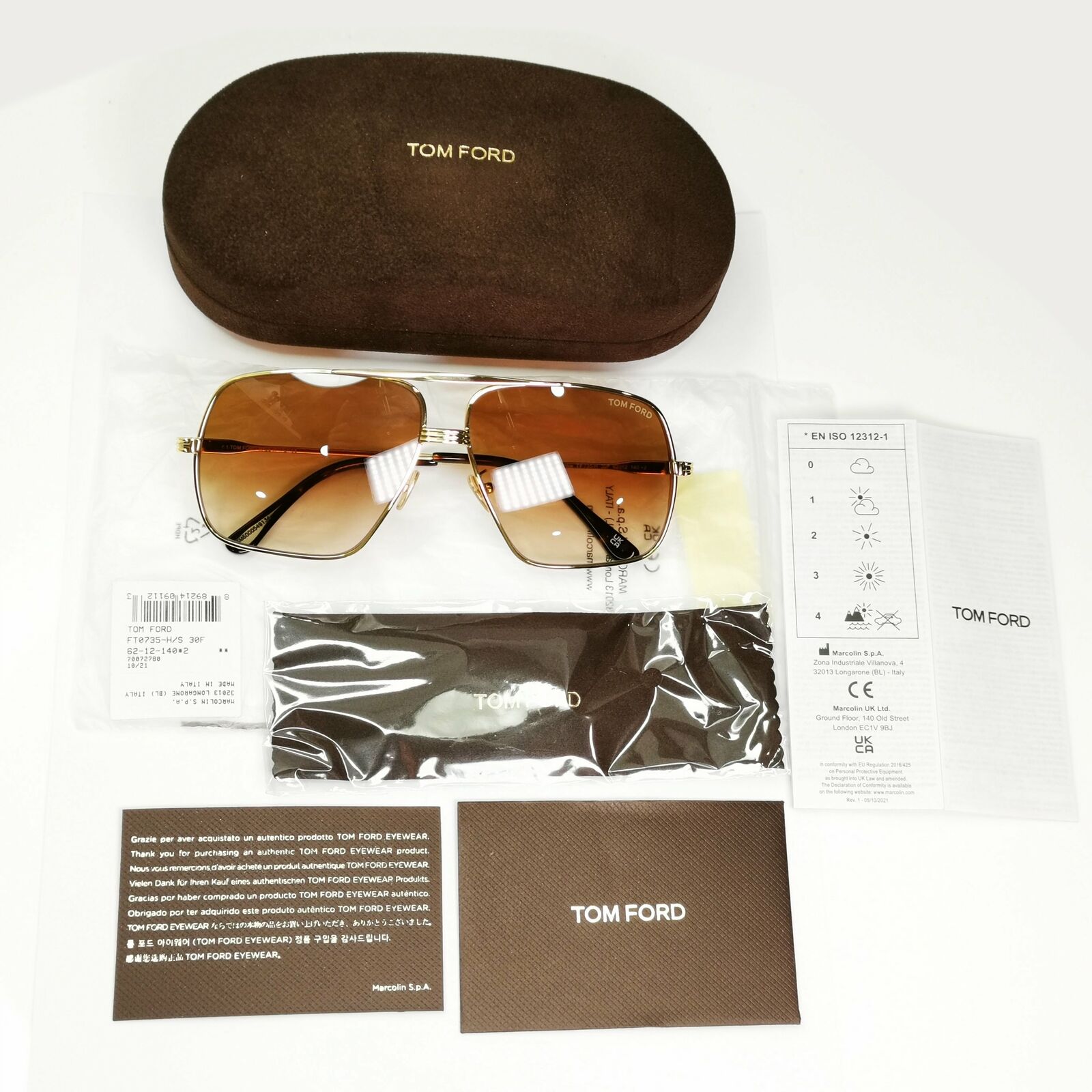 Tom Ford Gold Brown Pilot Arista Square Mens Sunglasses Frankie TF 735-H 30F