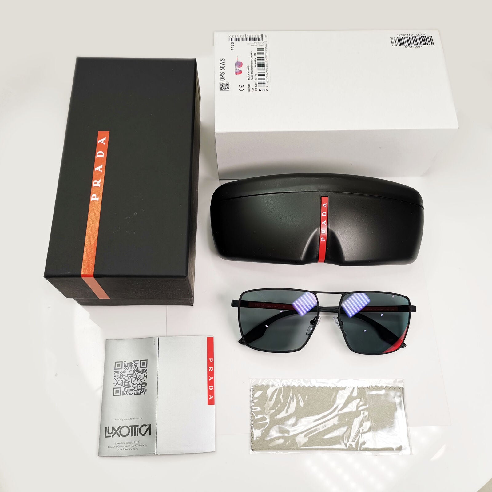 Prada Black Mirror Chameleon Sunglasses Square Red Blue SPS 50W PS50WS DG0-08F