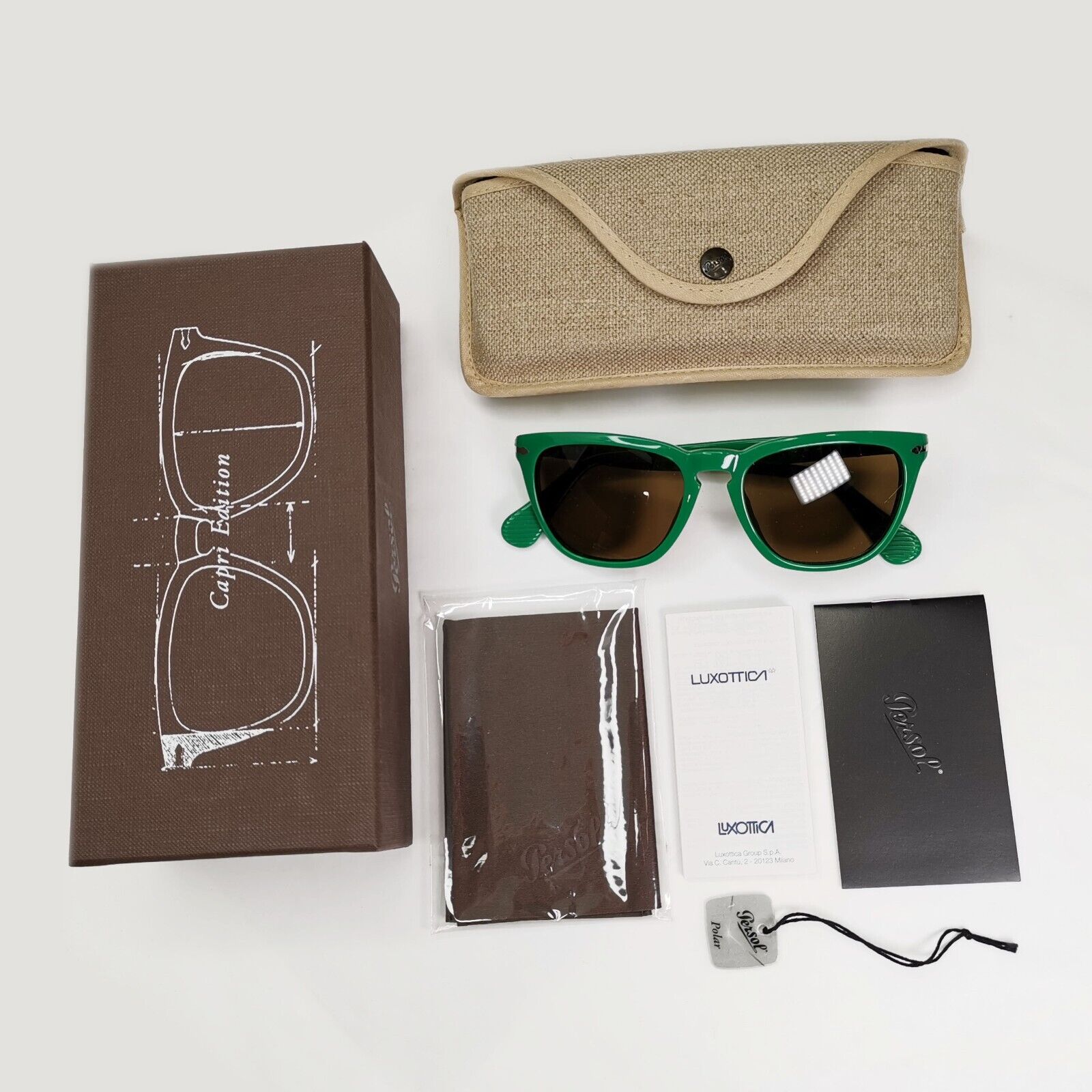 Persol Sunglasses 2012 Capri Polarized Green Brown Square 3024-S 959/57 52mm