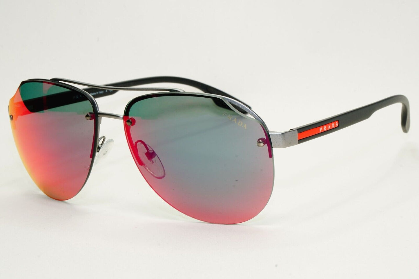 Prada Sunglasses Pilot Gunmetal Black Red Grey Mirror PS52VS SPS 52V 7CQ-9Q1