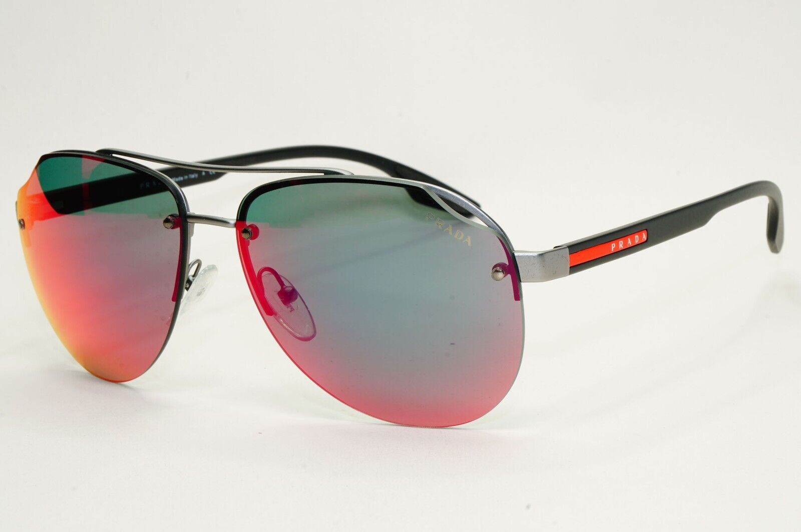 Prada Sunglasses Pilot Gunmetal Black Red Grey Mirror PS52VS SPS 52V 7CQ-9Q1
