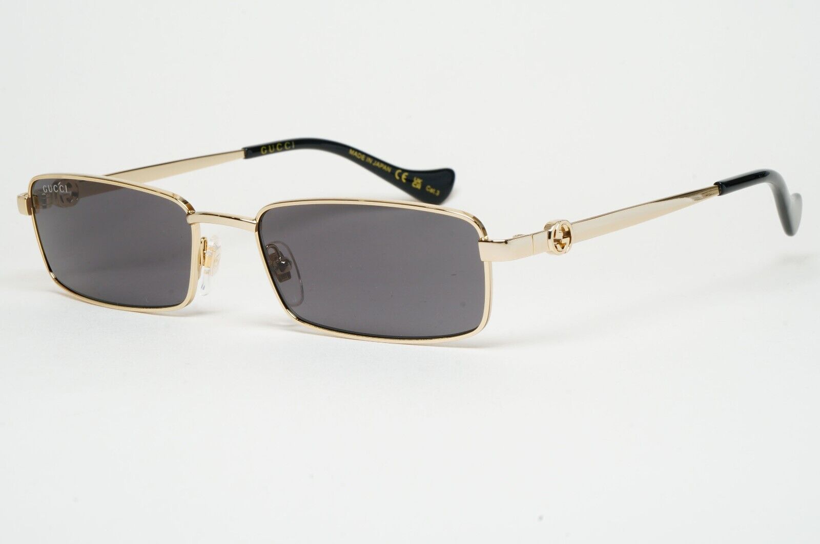 Gucci Sunglasses 2024 Gold Black Rectangle Slim Metal GG1600S 001 56mm 170125