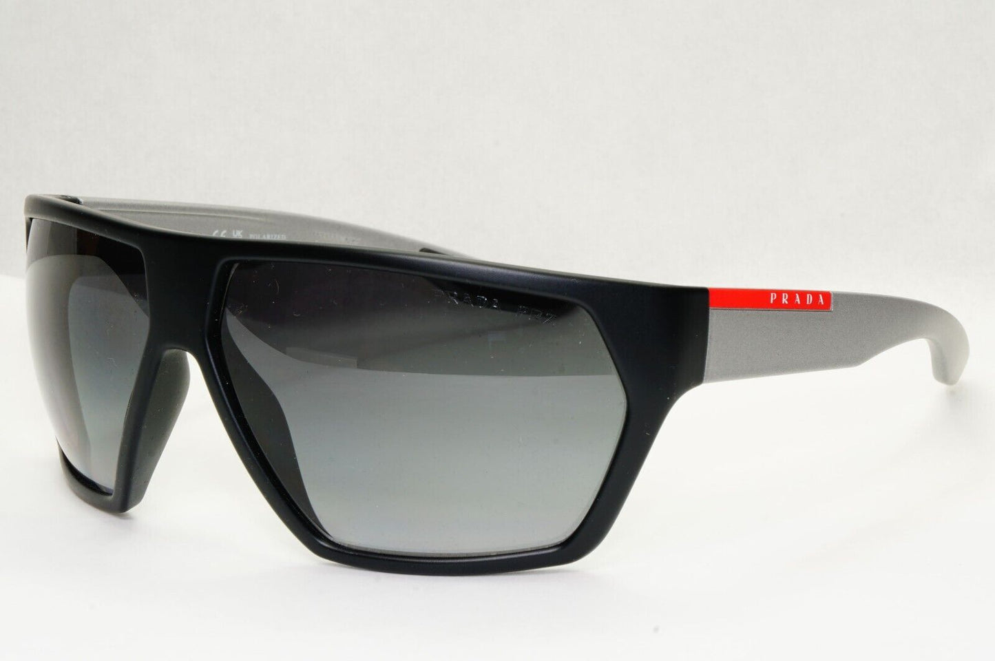 Prada Sunglasses Polarized Black  Wrap Grey Rubber PS08US SPS 08U 453-5W1