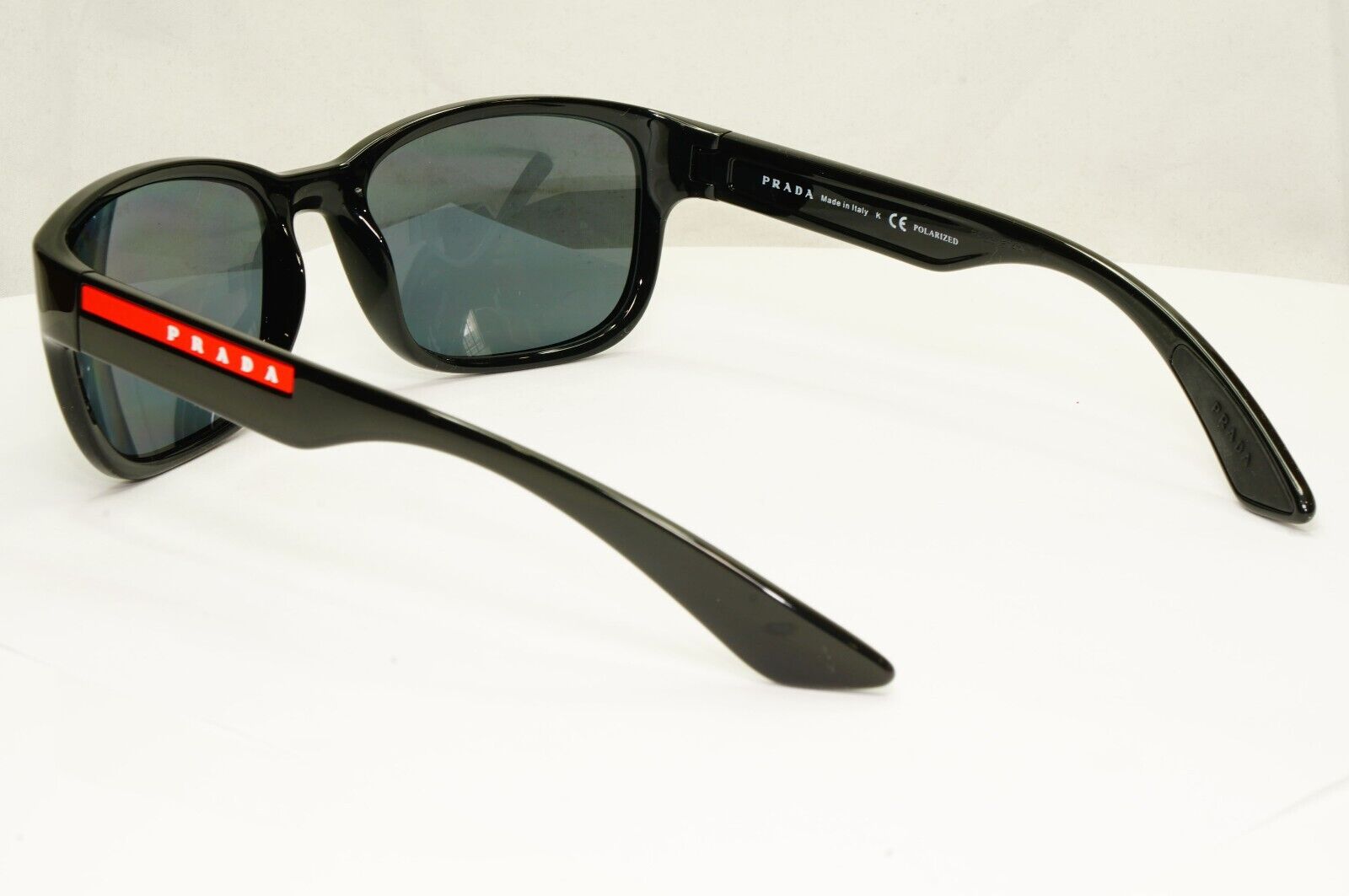 Prada Polarized Black Grey Sunglasses Square Mens Red Stripe SPS 05V 1AB-02G [A]