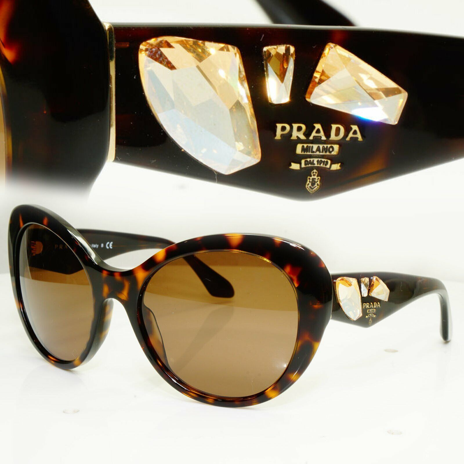 Prada Sunglasses Gem Topaz Brown Tortoise Large Square SPR 26Q 2AU-3DO 30262