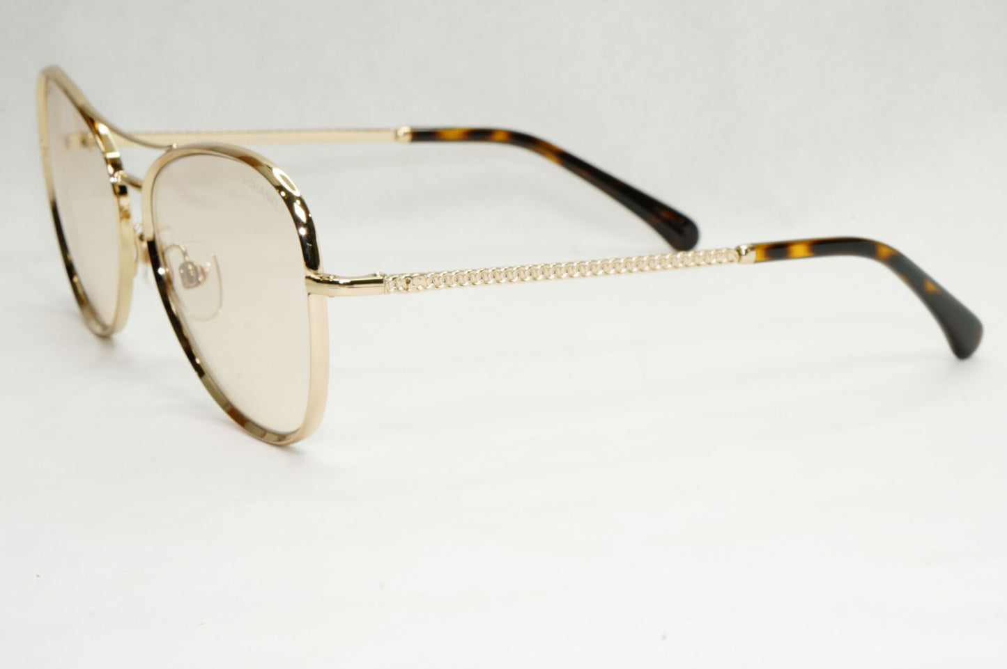 Chanel Sunglasses Gold Brown Square Metal Chain 2181-S c.395 56mm Cat 1