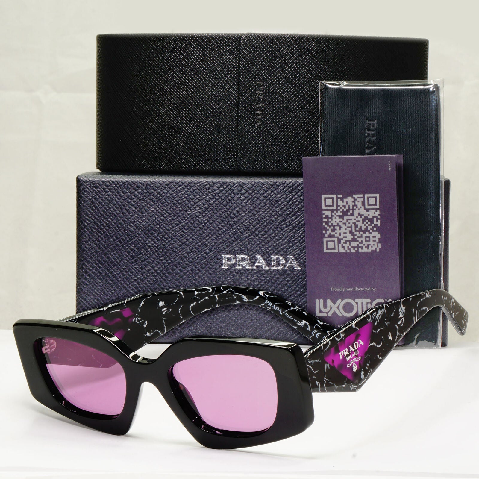 Prada Symbole Sunglasses Black Violet Marble Triangle PR15YS SPR 15Y 1AB-07Q