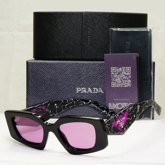 Prada Symbole Sunglasses Black Violet Marble Triangle PR15YS SPR 15Y 1AB-07Q