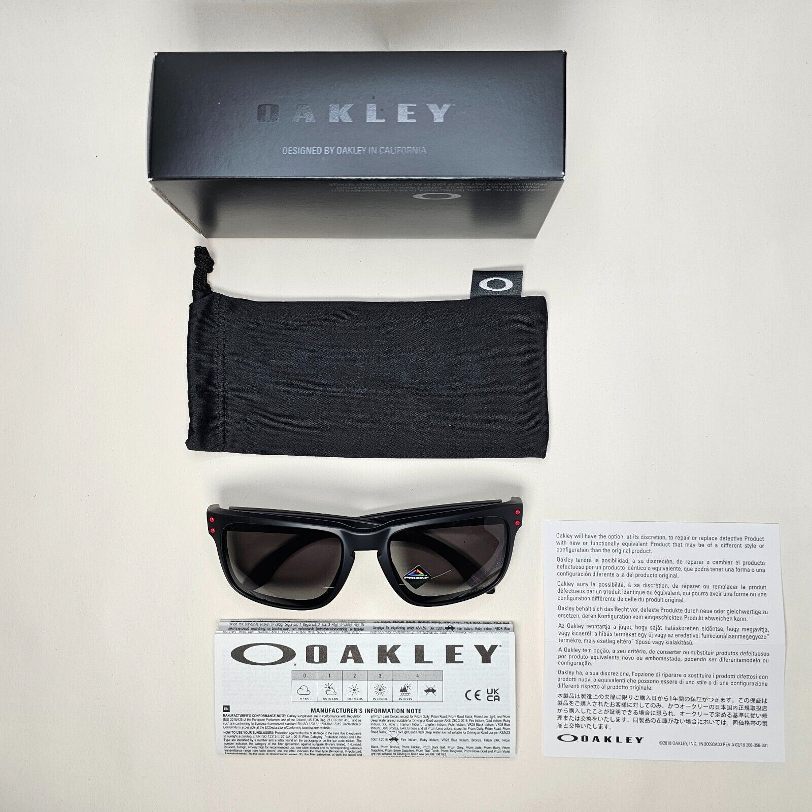 Oakley Sunglasses Holbrook Black Matte Grey Prizm Square Red OO 9102 U2 57mm [b]