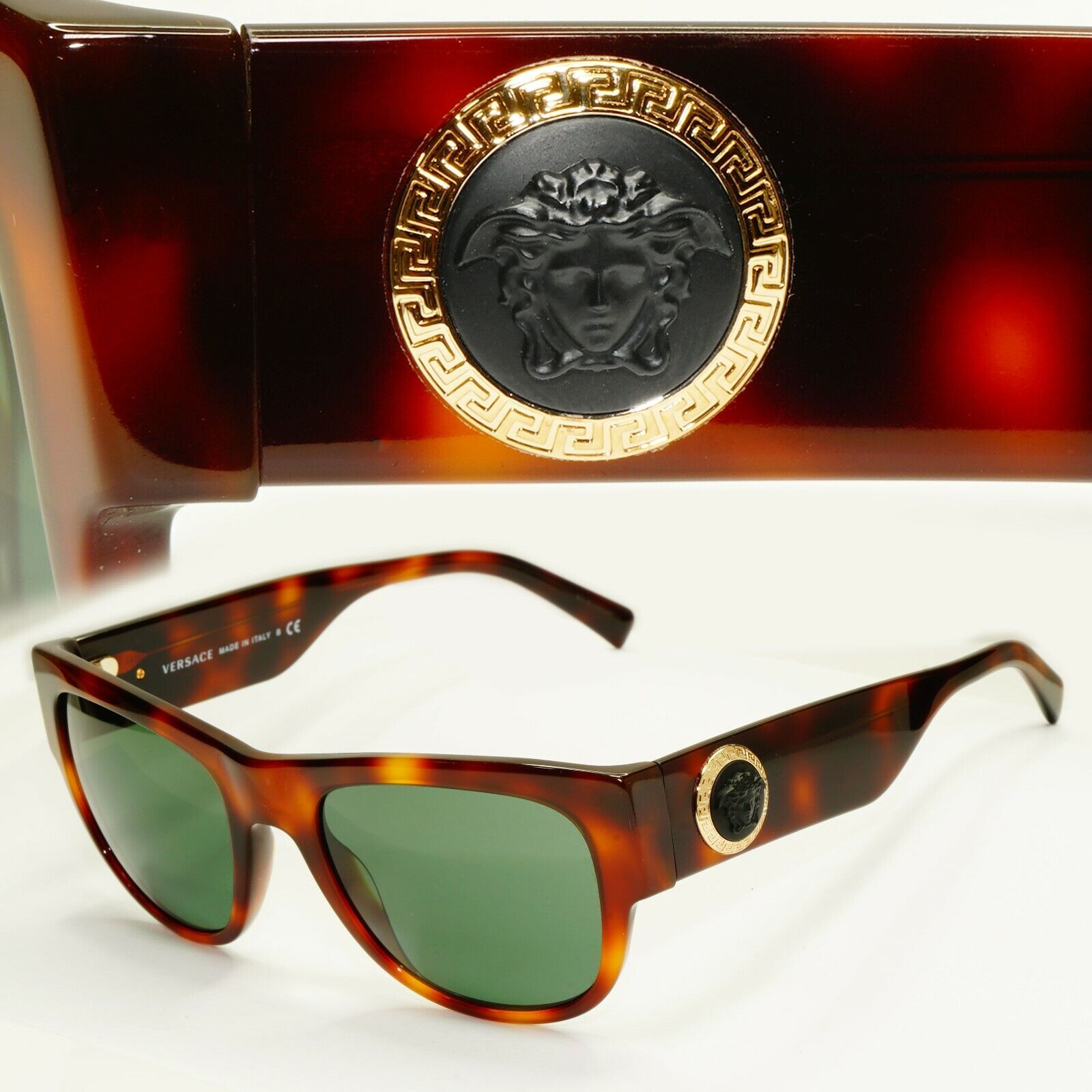 Versace Sunglasses Gold Medusa Tortoiseshell Brown Green Square 4359 5217/71