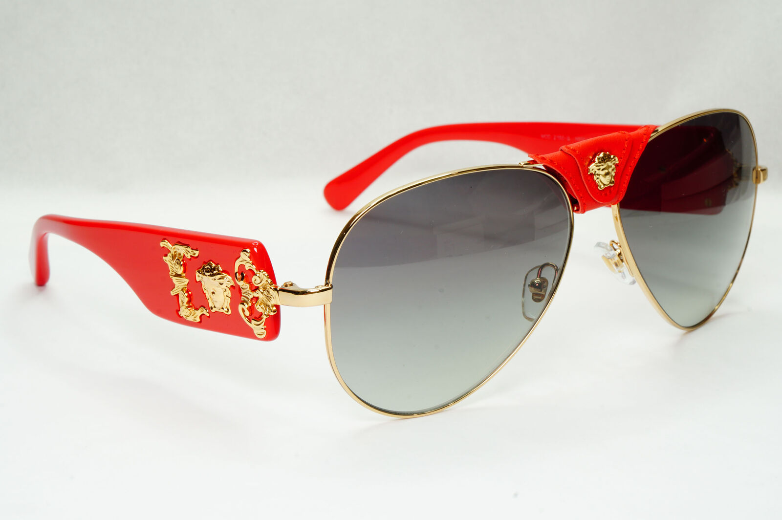Versace Sunglasses Red Gold Grey Gradient Medusa Pilot MOD VE 2150-Q 1002/11 VV
