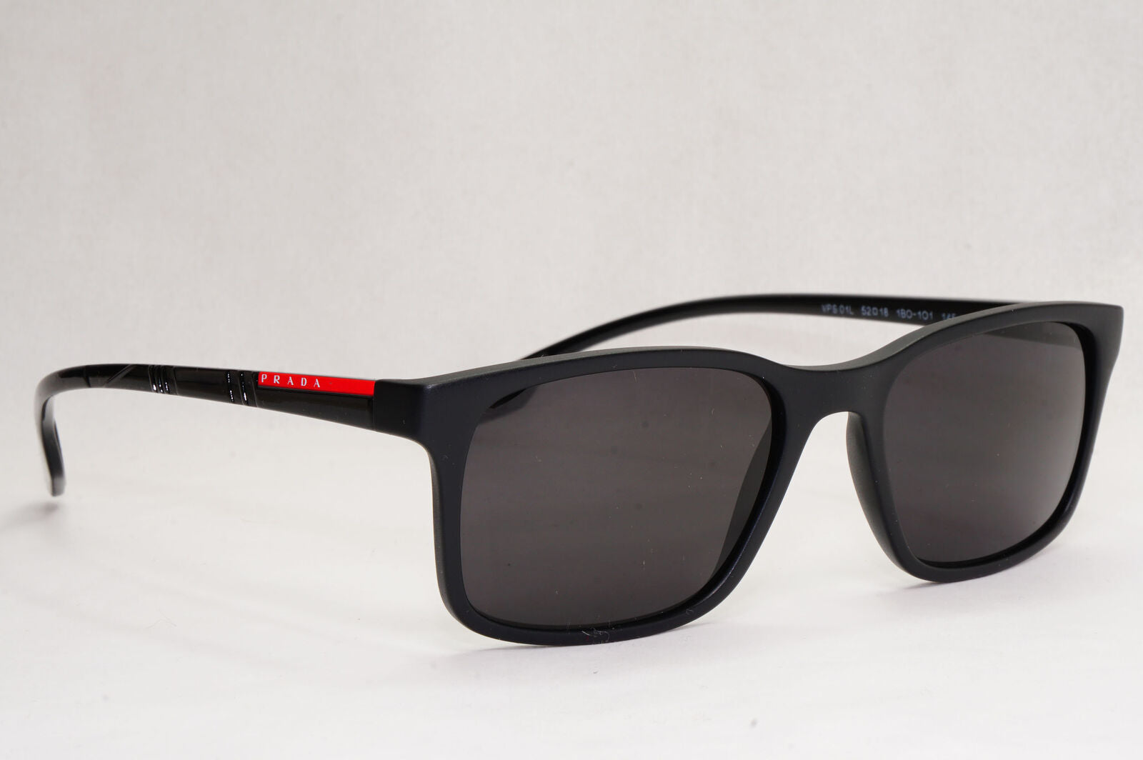 Prada Sunglasses Black Matte Square Red Stripe PS01LV VPS 01L 1BO-1O1 52mm