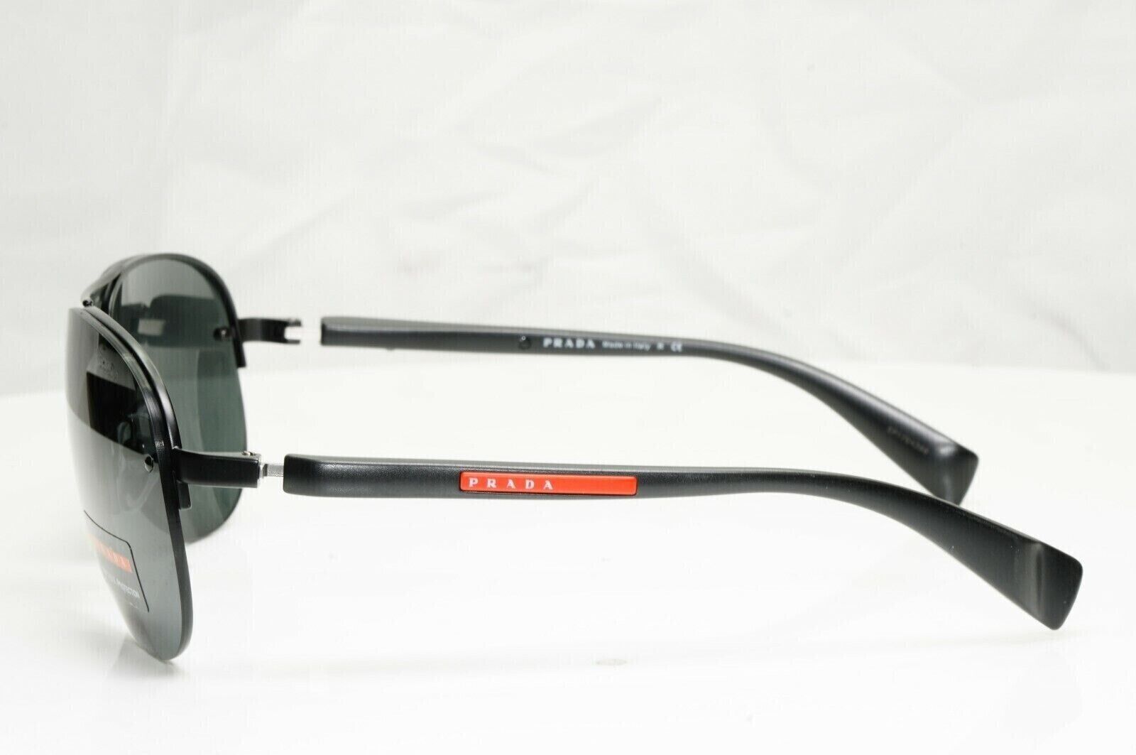 Prada Mens Sunglasses Black Pilot SPS 56M 1BO-1A1 Rossa Red Stripe [e] 38995