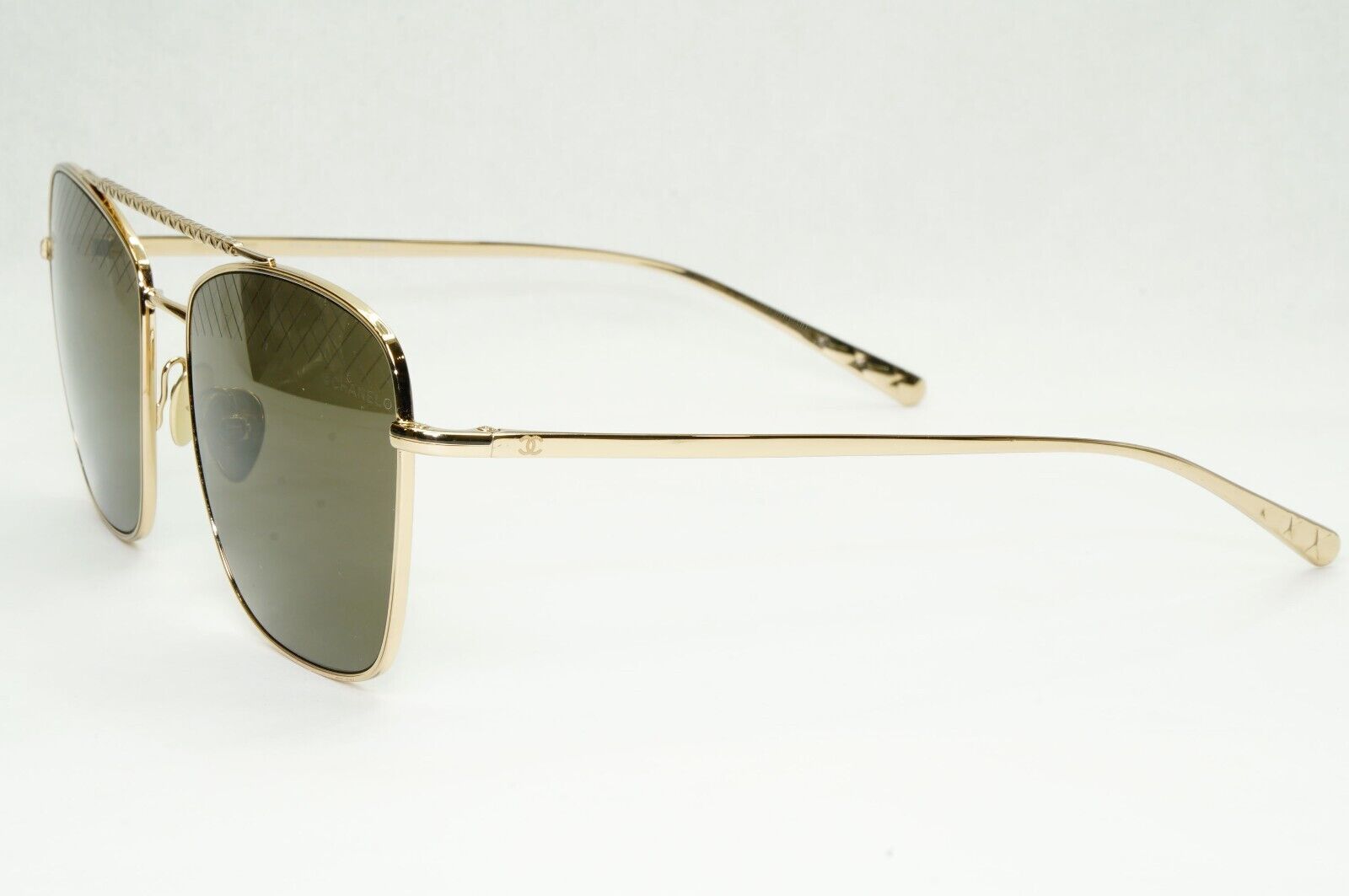 Chanel Sunglasses Gold Square Grey Dull Green Metal Frame 4256 C.395/3 041223