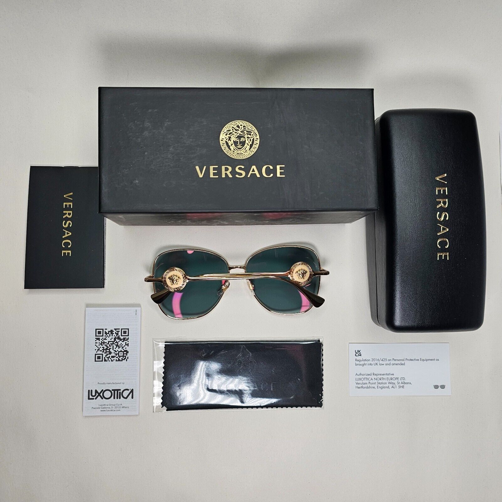 Versace Sunglasses Gold Medusa Large Square Azure Green MOD VE 2256 1002/9C 60mm