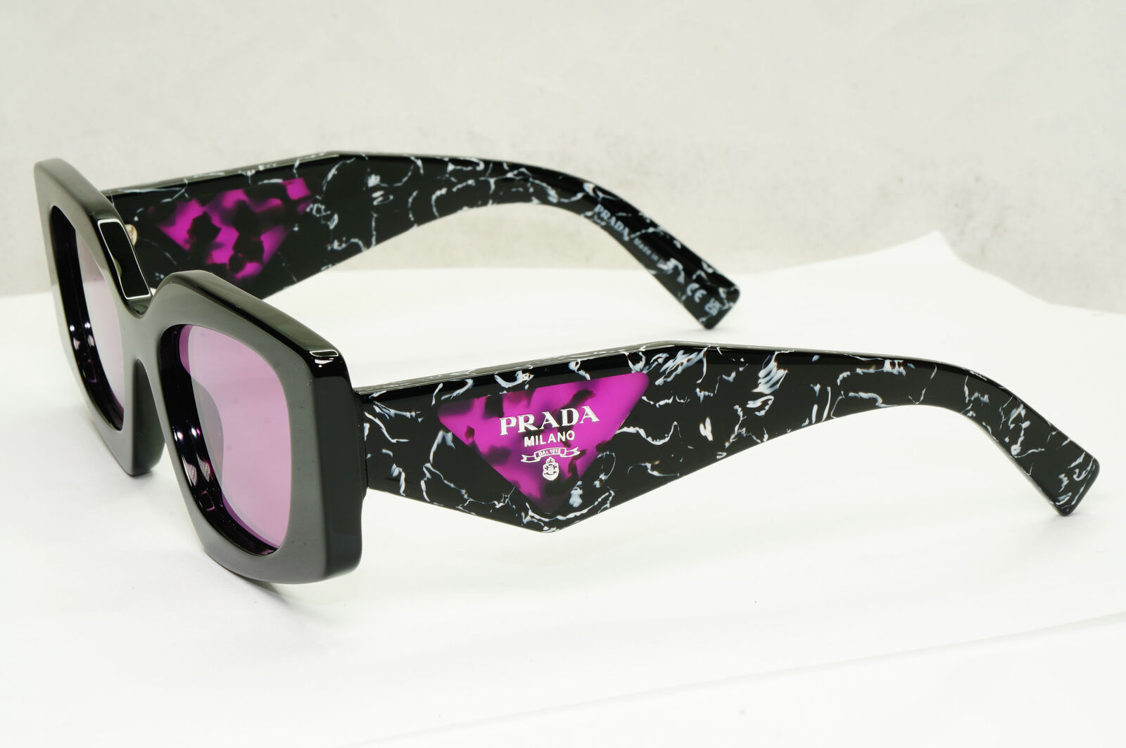 Prada Symbole Sunglasses Black Violet Marble Triangle PR15YS SPR 15Y 1AB-07Q
